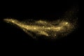 Golden glitter wave of comet trace with shiny glare effect Vector abstract gold flare or sparkling particles on premium background Royalty Free Stock Photo