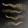 Golden glittering magic star trail with shimmer particles isolated on transparent background. Sparkle magic fairy Royalty Free Stock Photo