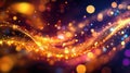 Golden glittering particles creating dynamic bokeh light wave Royalty Free Stock Photo