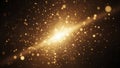 Golden Glittering Particles Exploding from Bright Light Source on Dark Background sparkle Royalty Free Stock Photo