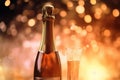 Golden glittering shiny champagne sparkling wine alcohol bottle glass confetti holidays evening event festive