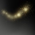 Golden glittering star dust trail sparkling particles overlay effect on transparent background. EPS 10 Royalty Free Stock Photo