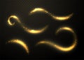 Golden glittering waves set. Sparkle dust with gold particles