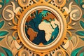 Golden globe of africa and europe on frame, illustration Royalty Free Stock Photo