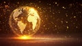Golden globe with interconnected dots and stars, visualizing global network communication Royalty Free Stock Photo
