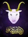 Golden glossy Arabic Calligraphy Text Eid-Al-Adha Mubarak with Sheep Face on shiny background for Muslim Community, Festival Royalty Free Stock Photo