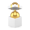 Golden glossy Christmas ball toy in open gift box squared white container realistic 3d icon vector Royalty Free Stock Photo