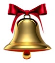 Golden glossy cut out bell with red bow Royalty Free Stock Photo