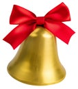 Golden glossy cut out bell with red bow Royalty Free Stock Photo