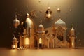 Golden glossy luxury gold ornate Arabic lanterns, Ramadan, generative AI