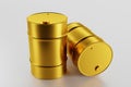 Golden glossy oil barrel, 3D rendering, business background