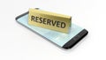 Golden glossy reservation sign on smartphone screen
