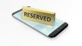 Golden glossy reservation sign on smartphone screen Royalty Free Stock Photo