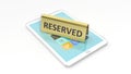 Golden glossy reservation sign on tablet screen