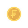 Golden glossy swiss franc coin. Gold pictograph franc shiny coin. Royalty Free Stock Photo