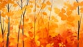Golden Glow: A Backlit Forest Illustration of Scattered Orange L