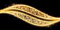 Golden glow curve sparkling bokeh light emitting line 3d illustration