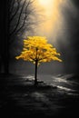 Golden Glow: A Monochromatic Minimalist Forest in Bloom Royalty Free Stock Photo