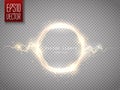 Golden glow round frame with electric discharge . Vector illustration