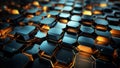 Golden Glow on a Sea of Dark Blue Hexagonal Tiles, generative ai Royalty Free Stock Photo