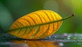 Golden Glow Single Luminous Mango Leaf with Clear Veins Royalty Free Stock Photo