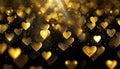 golden glowing hearts on dark background