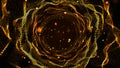 Golden glowing particle wave tunnel background, perfect for tech, data, network, and futuristic digital themes. Abstract Royalty Free Stock Photo
