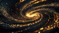 Golden glowing particles forming abstract spiral vortex Royalty Free Stock Photo