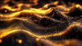 Golden digital particles forming abstract wavy surface Royalty Free Stock Photo