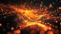Golden glowing particles flowing forming abstract wave lines Royalty Free Stock Photo
