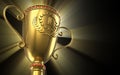 Golden glowing trophy cup on black background Royalty Free Stock Photo