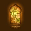 Golden glowing window mosque with geometrical pattern for islamic event ramadan mubarak and kareem