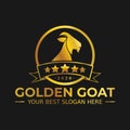 Golden goat head with five star banner logo concept