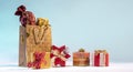 Golden gold-colored shopping bag with gifts