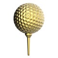 Golden golf ball on tee isolated on white Royalty Free Stock Photo