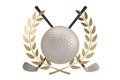 Golden golf trophy isolated on white background. 3D illustration