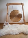 Golden Gong and sansula sound healing instrument for ceremony Royalty Free Stock Photo