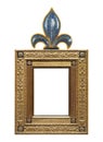 Golden gothic frame with fleur-de-lis for paintings, mirrors or photo isolated on white background. Design element with clipping