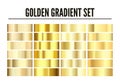 Golden gradient set. Element of shiny gold texture. Realistic golden foil. Vector illustration isolated on white background Royalty Free Stock Photo