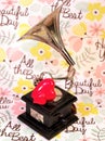 Golden gramophone. Old vintage expensive gramophone. Royalty Free Stock Photo