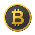 Golden gray bitcoin symbol coin on white background. Reflective 3D logo. Dark gray and gold colors. Logo concept.