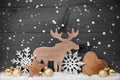 Golden Gray Christmas Decoration, Snow, Moose, Hear, Snowflakes Royalty Free Stock Photo