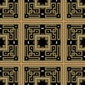 Golden Greek ancient style plaid tartan square frame, border seamless pattern with gold ropes, zipper, greek key meanders. Vector Royalty Free Stock Photo