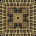 Golden Greek ancient style square frame, border seamless pattern with gold ropes, zipper, greek key meanders. Vector background Royalty Free Stock Photo