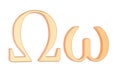 Golden Greek letter Omega, 3D rendering Royalty Free Stock Photo