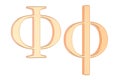 Golden Greek letter phi, 3D rendering Royalty Free Stock Photo