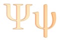 Golden Greek letter psi, 3D rendering