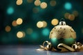 golden and green christmas ball decoration AI generated Royalty Free Stock Photo