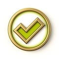 Golden green circle check mark 3D