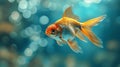 Golden and Green Goldfish on Turquoise Background in Ultra Realistic Style